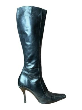 Vintage Y2K Pura Lopez Leather Point Toe High Heel Stilletto Boots 37 7 6.5